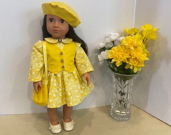 Yelloe dress & vest ensemble for 18” dolls