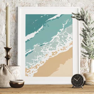 Arte de pared de playa imprimible, impresión artística de olas del océano, descarga digital costera, póster costero, decoración de playa náutica moderna