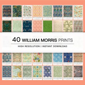 40 William Morris Printable Art Posters, Vintage Floral Pattern Bundle, Arts and Crafts Movement Wall Art, High Resolution Digital Download
