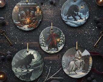 Dark Legends Set II – Kallikantzaroi, Mari Lwyd, Hans Trapp, Karakoncolos, Black Dog of Christmas Ornaments