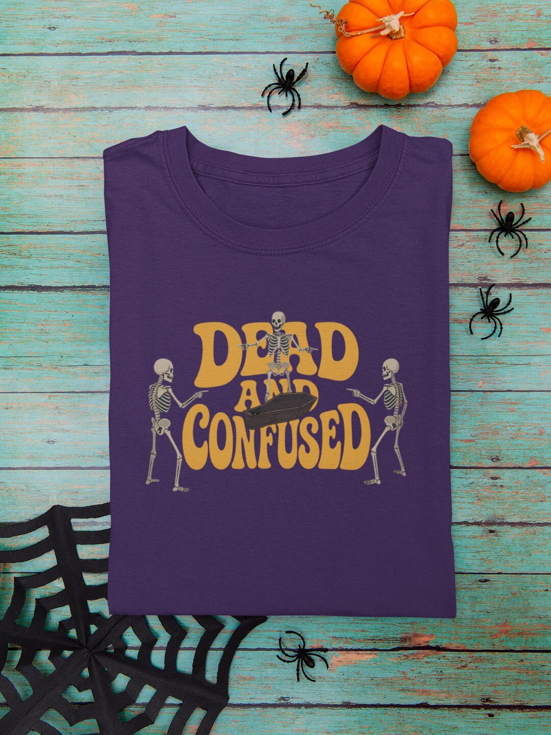 Dead and Confused Skeleton Meme Shirt Funny Halloween Graphic Tee ...