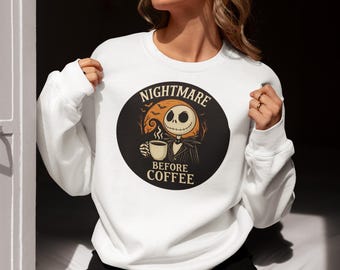 Nightmare Before Coffee T-Shirt: Funny Halloween Tee, Jack Skellington Inspired