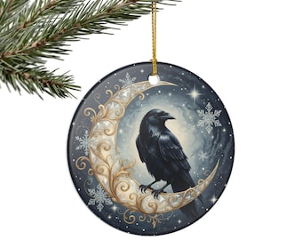 Raven Moon Ornament | Celestial Gothmas Decor | Witchcore Yule Gift | Dark Fantasy Christmas Ornament