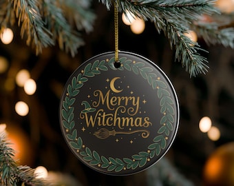 Merry Witchmas Ornament, Witchy Christmas Ornament, Gothic Holiday Decor, Witch Gift for Her, Black Witchcore Ornament