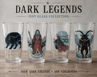Dark Legends Pint Glass, Gothic Winter Folklore Beer Glass (16oz)