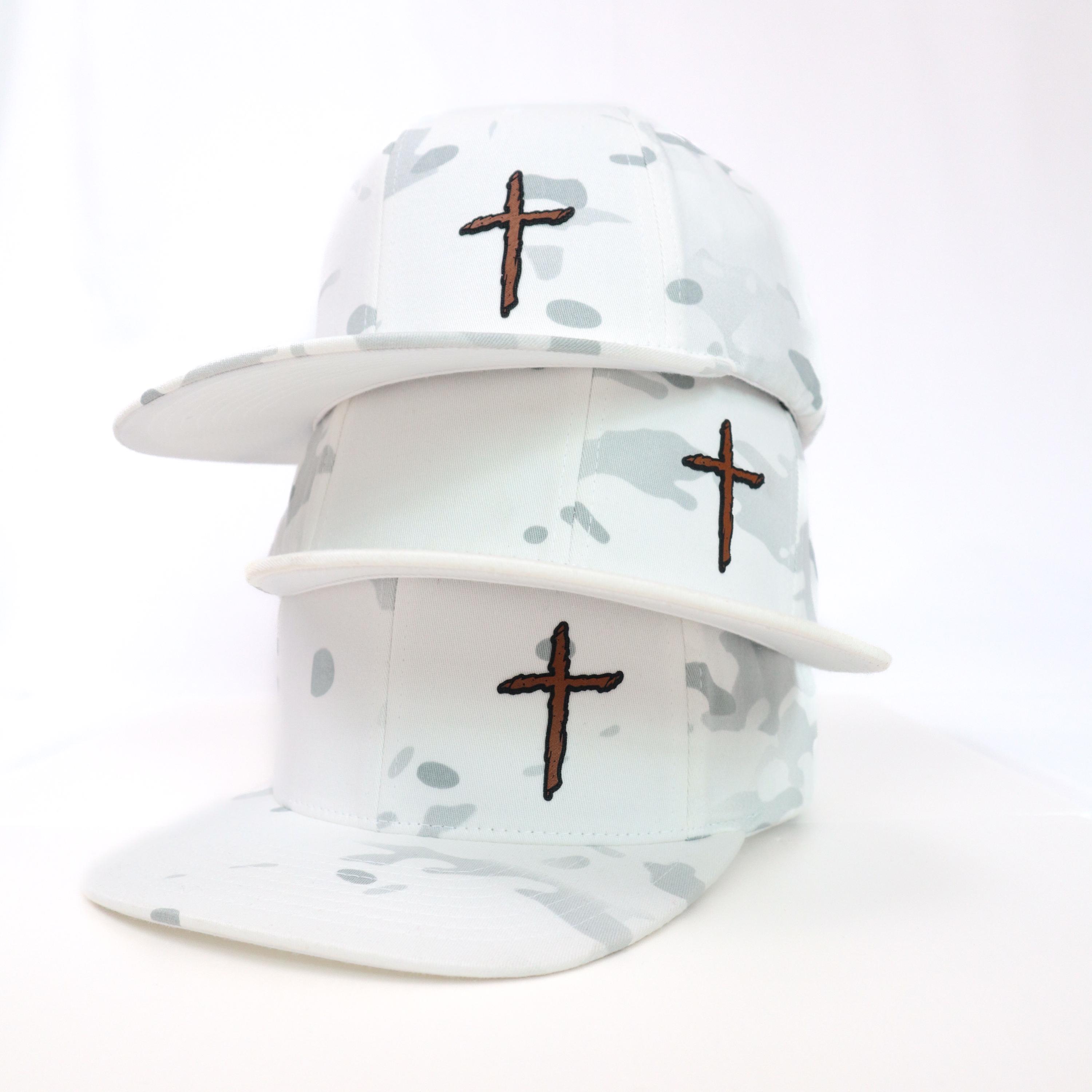 Camo Snapback Hat – Christian Cross Leather Patch, Veteran 