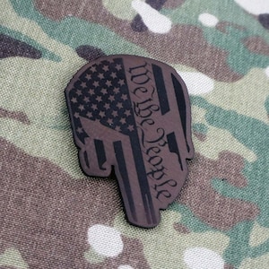 We The People Leather Tactical Morale Patch – American Flag Skull Design - Hook & Loop Backed