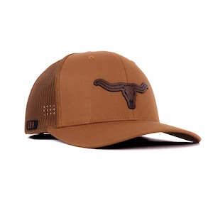 Saddle Brown Trucker Hat | Laser-Engraved Texas Cow Skull Patch