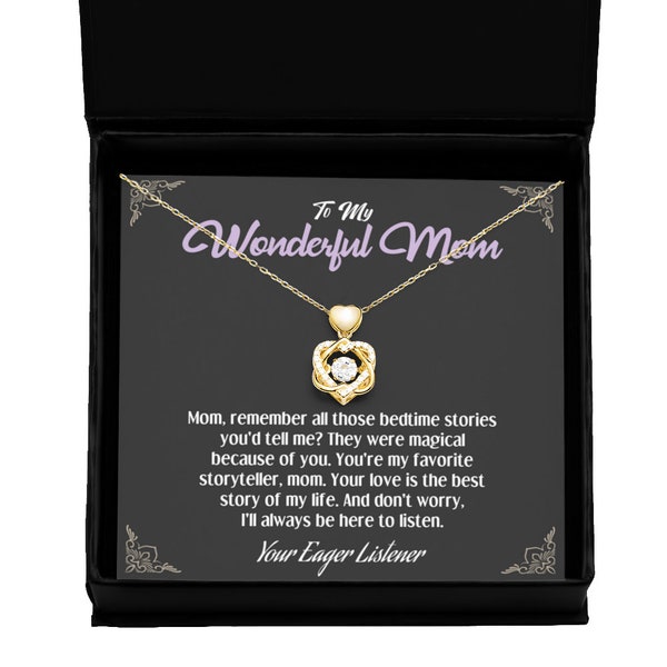 Heart knot gold necklace "to my wonderful mom, heart knot gold necklace, mother's day gift, storyteller of love"