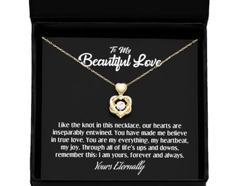 To my beautiful love on valentine's day heart knot gold necklace symbolizing eternal love