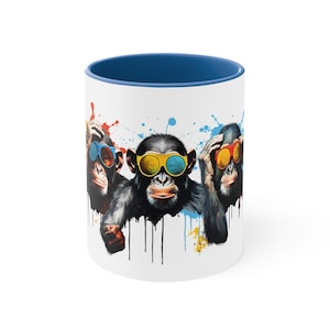 Monkey Coffee Mug - Funny Coffee Cup - Colorful Monkeys - animal Lover gift - Pop Art Minkey