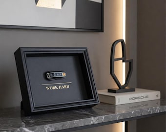 Porsche Key Frame and WORK HARD Message – Luxury Entrepreneur Decoration, Success Gift