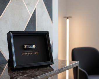 Porsche key frame and Stay Focused message – Luxury Entrepreneur decoration, Success gift.
