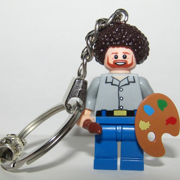 Bob Ross Maler Minifigur Schlüsselanhänger & schöne Box – individueller handgefertigter Schlüsselanhänger – Wählen Sie Malermodell: Bob, Van Gogh, Picasso – 22