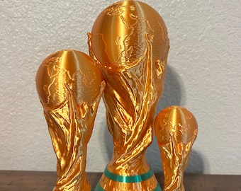 3D Printed World Cup Trophy Replica | Silk Gold Soccer Display Piece (6")