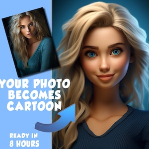 Gepersonaliseerd Pixar Cartoon-stijlportret als Pixar Avatar-stijlkarakter, 3D-cartoon, om af te drukken voor poster of frame