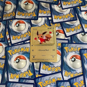 I Choose You – Eevee in Love: Eevee - Gold Metal Card. A special gift, perfect for a unique and unforgettable thought.