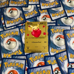 I Choose You – Pikachu with a big heart, as big as your love. Gold Metal Card. A unique and unforgettable gift!