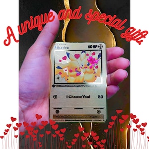 I Choose You – Pikachu in Love: Male & Female Pikachu - Gold Metal Card. A special gift, perfect for a unique and unforgettable thought.