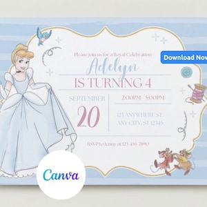 Editable Cinderella Birthday Party Invitation, Princess Cinderella Birthday Party Invite, Cinderella Birthday Invite, Cinderella Invitation