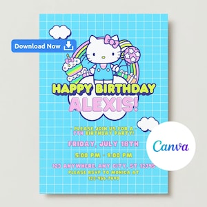 Editable Kitty Birthday Party Invitation, Kitty Birthday Party Invite, Kawaii Kitty Birthday Invite, Kawaii Kitty Party Invite, Kitty Invite