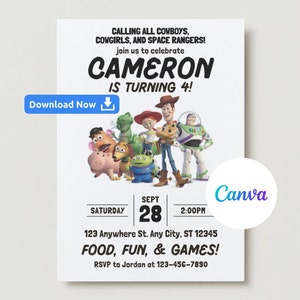 Editable Toy Story Birthday Party Invitation, Toy Story Birthday Party Invite, Toy Story Birthday Invite, Toy Story Party Invite