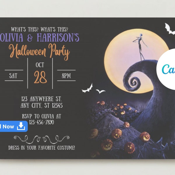 Bearbeitbarer Alptraum vor Weihnachten Halloween-Party-Einladung, Alptraum vor Weihnachten Halloween-Party einladen, Halloween-Party einladen