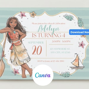 Editable Moana Birthday Party Invitation, Moana Birthday Party Invite, Moana Birthday Invitation, Moana Birthday Invite, Moana Invitation