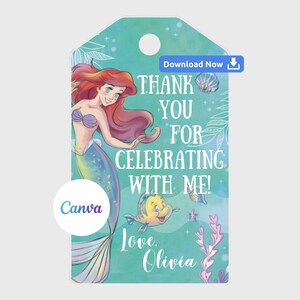 Étiquettes modifiables de la fête d'anniversaire de la petite sirène, étiquettes de remerciement de la fête d'anniversaire d'Ariel, étiquettes d'Ariel, étiquettes de remerciement de la petite sirène