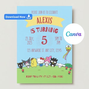 Editable Kitty Birthday Party Invitation, Kitty Birthday Party Invite, Kawaii Kitty Birthday Invite, Kawaii Kitty Party Invite, Kitty Invite