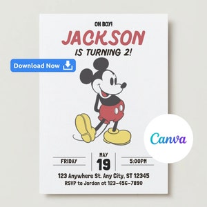 Editable Mickey Mouse Birthday Party Invitation, Mickey Mouse Birthday Party Invite, Mickey Mouse Birthday Invite, Mickey Birthday Invite