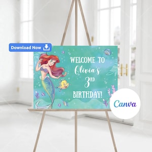 Editable The Little Mermaid Birthday Party Welcome Sign, Ariel Birthday Party Welcome Sign, Ariel Sign, Little Mermaid Sign