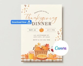 Editable Thanksgiving Dinner Invitation, Thanksgiving Dinner Invite, Thanksgiving Dinner Party Invitation, Friendsgiving Dinner Invite