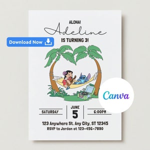 Editable Lilo and Stitch Birthday Party Invitation, Lilo and Stitch Birthday Party Invite, Lilo and Stitch Birthday Invite, Lilo and Stitch