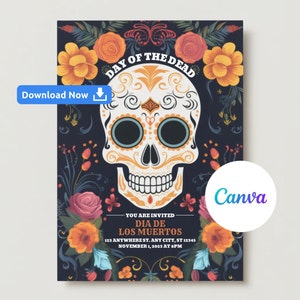 Editable Day of the Dead Invitation, Dia de los Muertos Invitation, Day of the Dead Invite, Dia de los Muertos Invite, Dia de los Muertos