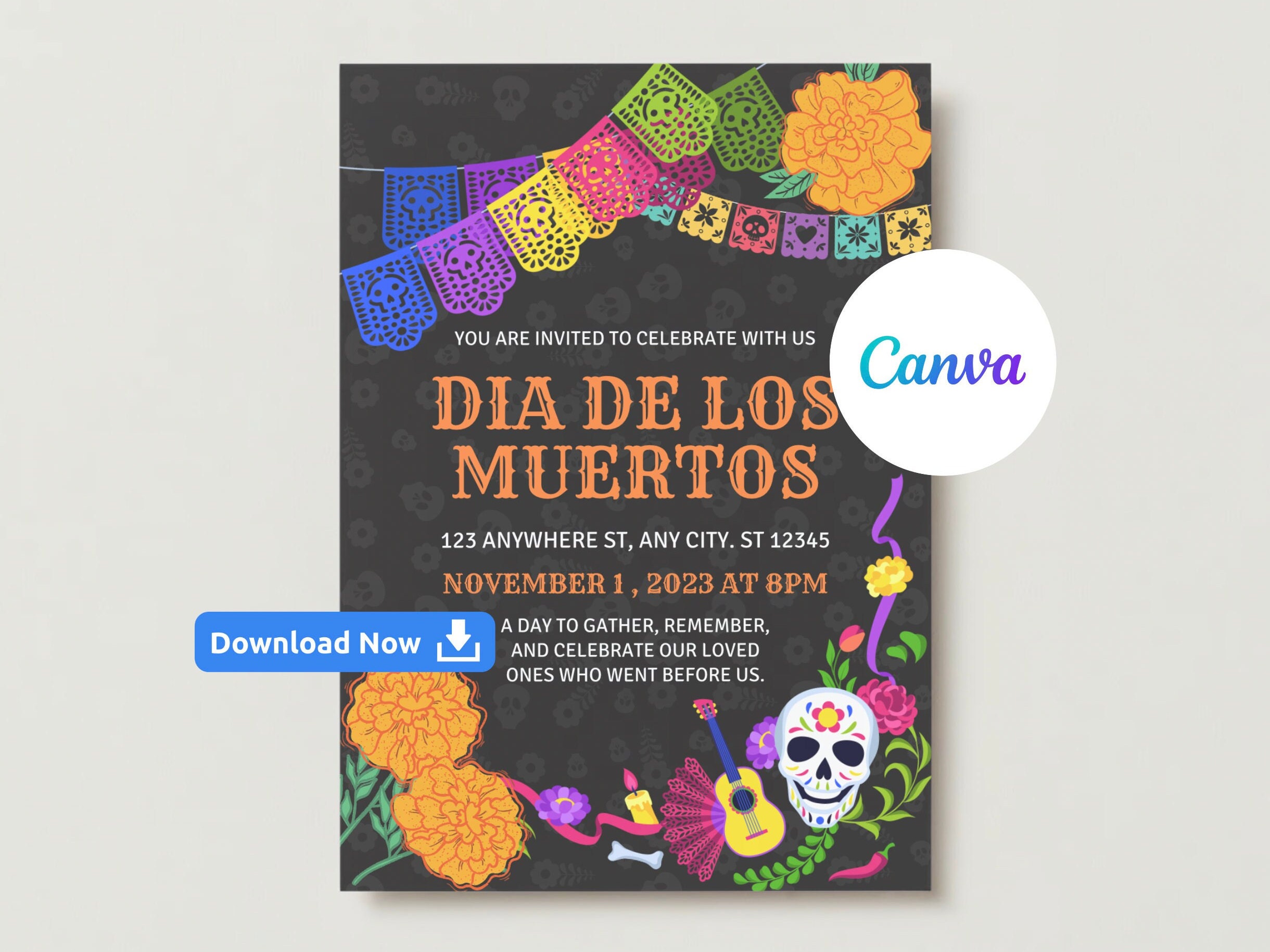 Editable Day of the Dead Invitation, Dia De Los Muertos Invitation, Day
