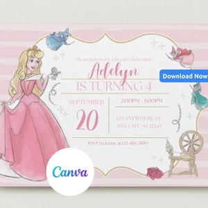 Editable Sleeping Beauty Birthday Party Invitation, Princess Aurora Birthday Party Invite, Sleeping Beauty Birthday Invite, Aurora Invite