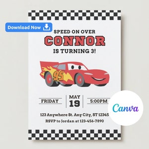 Editable Cars Birthday Party Invitation, Cars Birthday Party Invite, Cars Birthday Invitation, Cars Invitation, Lightning McQueen Invitation