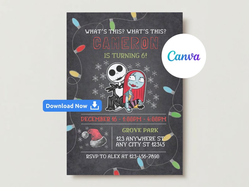 Editable Nightmare Before Christmas Birthday Party Invitation ...