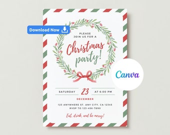 Editable Christmas Party Invitation, Christmas Party Invite, Holiday Party Invitation, Holiday Party Invite, Christmas Invitation