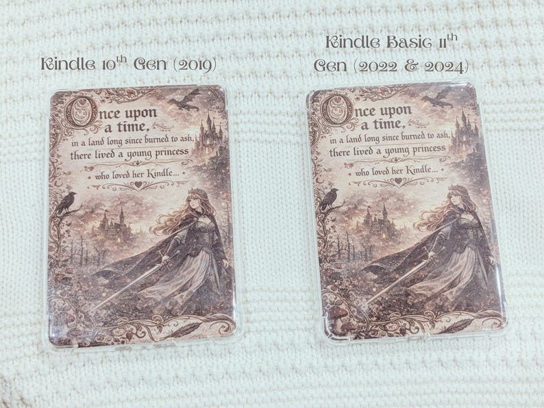 May include: Two Kindle covers, one for the 10th Gen (2019) and another for the 11th Gen (2022 & 2024). Both feature a sepia-toned fantasy illustration of a princess, a castle, and the text "Once upon a time...".