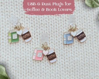 Cute Bookish Kindle Charm Dust Plug, Coffee Charm, Kindle Decorations, E-reader Decoration, Gift for Coffee Lovers, Usb-c Dust Cover