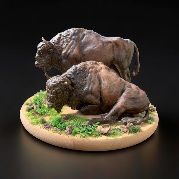 Skulptur europäisches Bison, Tier Model, Geschenk für Geburtstage, Jagd Geschenk, handgemachtes Einzelstück