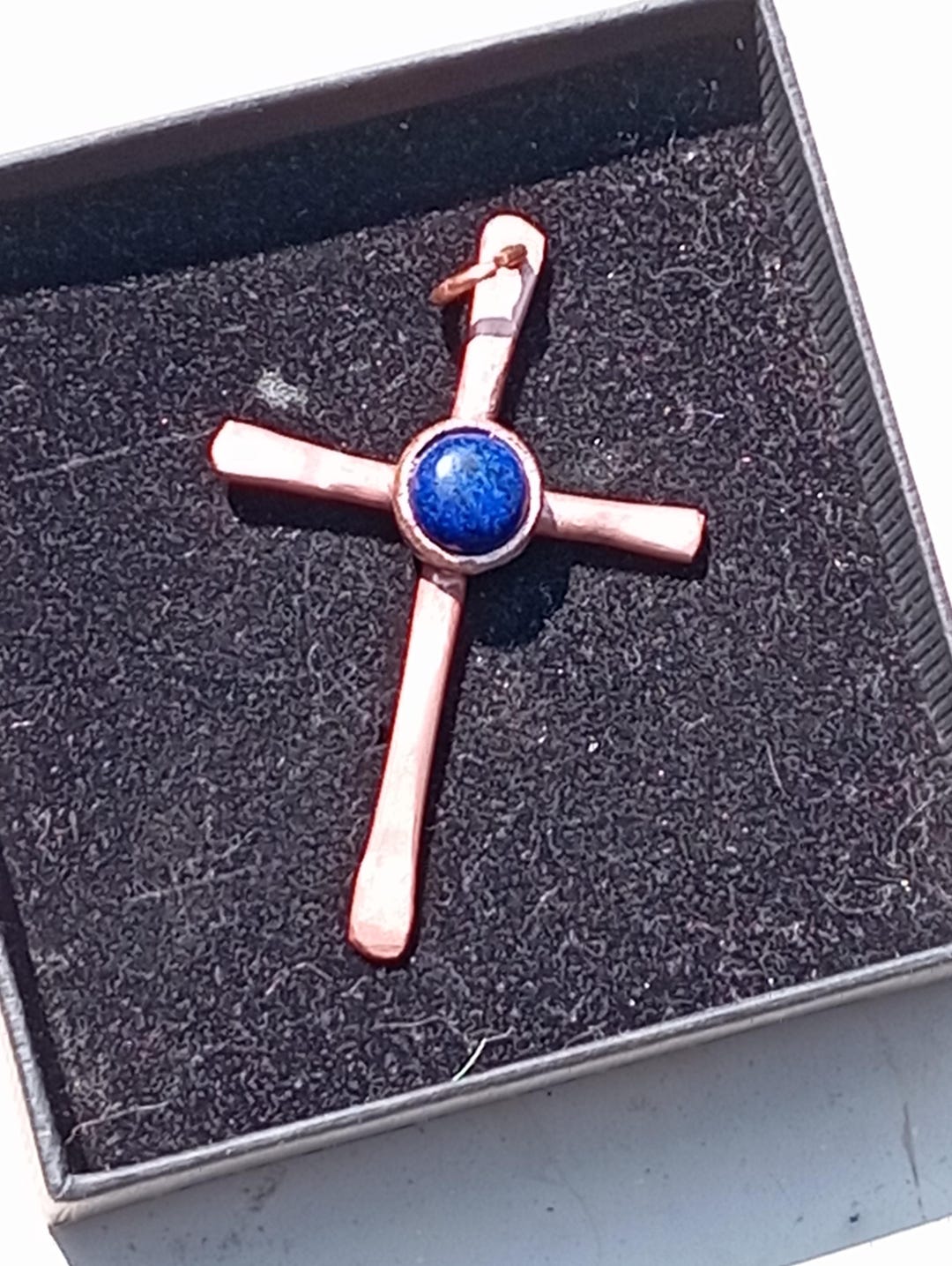 Handmade Copper Cross With a Lapis Lazuli Stone - Etsy