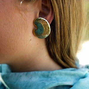 Bronze clip-on earrings, green jewelry, handmade earrings, earrings, jewelry, gift for women