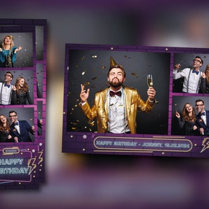 NEON PHOTOBOOTH TEMPLATE, bundle of 6 Black and purple birthday photobooth design easily easy eddit with Canva, photoshop, dslrbooth...
