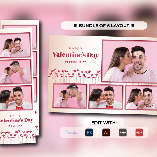 Valentine's day photobooth template 4x6 | valentine photobooth template 2x6 | Love photobooth template | purple template Edit with Canva