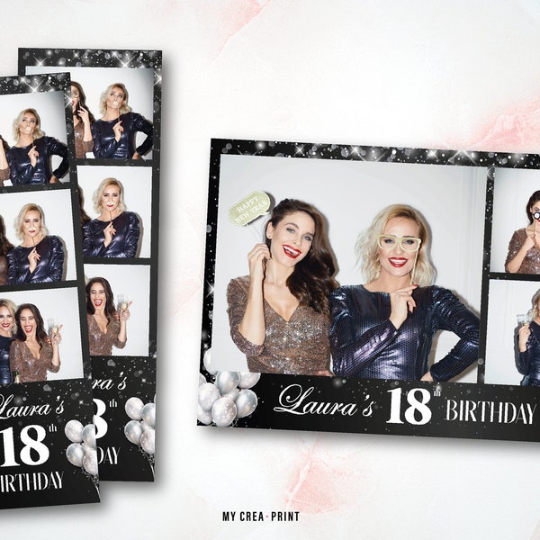 6x BLACK PHOTOBOOTH TEMPLATES for your 18th Birthday, easily editable with Canva, photoshop, dslrbooth, includes, png, pdf, assembly file