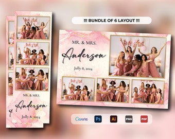 Gold and white birthday photobooth template, x6 layout elegant baloons bd party photobooth design easy edit w Canva, photoshop, dslrbooth...