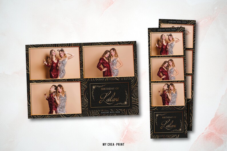 Black and Gold Floral Birthday Photo Booth Template (digital Download ...